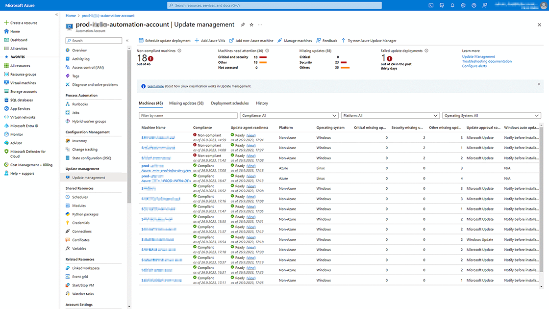 Screenshot der Verwaltungsoberfläche von Microsoft Azure