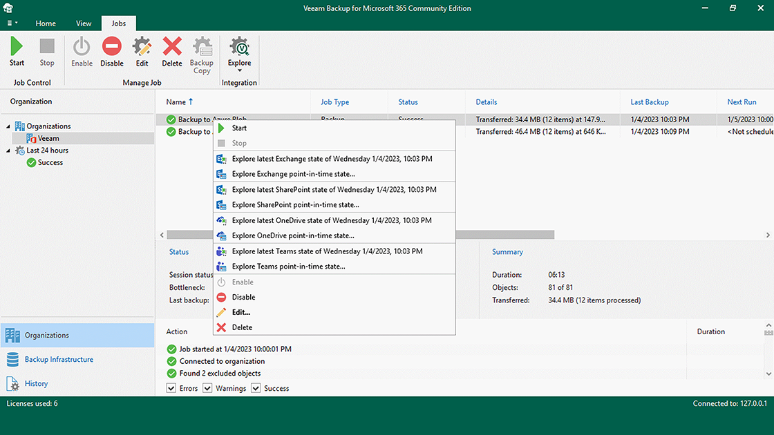 Screenshot Veeam Backup für Microsoft 365