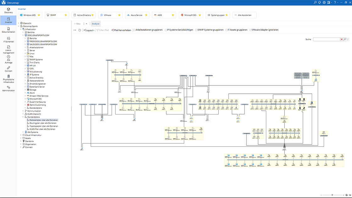 Screenshot eines Netzwerkplans aus der Software Docusnap.