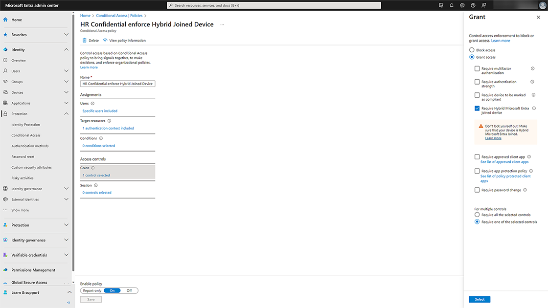 Screenshot einer Konfiguration einer Richtlinie im Microsoft Entra Admin Center.