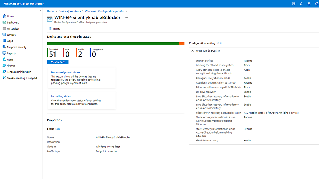 Screenshot der Gerätekonfiguration im Microsoft Intune Admin Center.