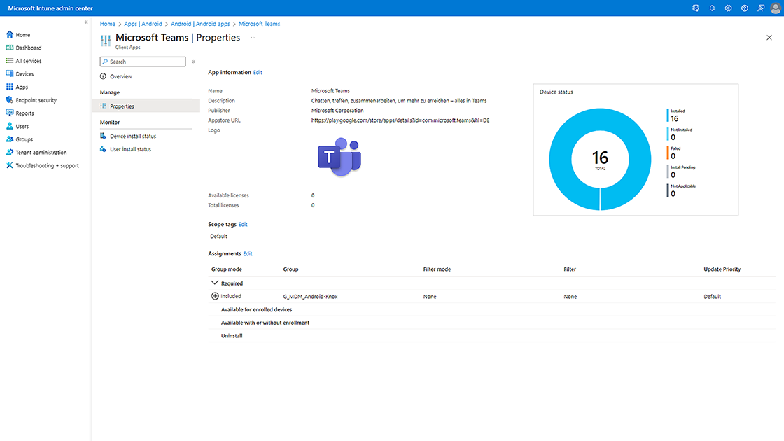 Screenshot Intune MDM software distribution